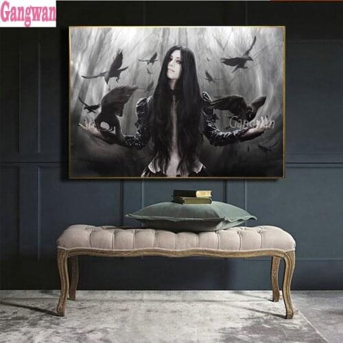 Diy diamond painting Dark Angel Crow image diamond embroidery full display 5d cross stitch,diamond mosaic hobby halloween decor