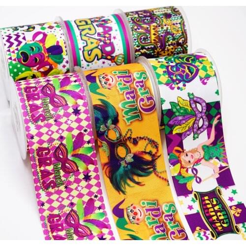 Free shipping 50 yard Mardi gras ribbon printed grosgrain ribbon 25994