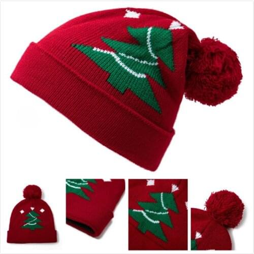 Children Christmas Hat Knitted Winter Hats Holiday Celebration Gift Baby 1-8 Years Old Slouchy Beanie Pompom Headwear Kids