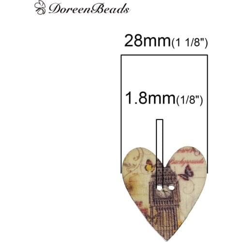 DoreenBeads Wood Sewing Buttons Scrapbooking Heart At Random 2 Holes Tower Building Pattern 28mm(1 1/8") x 25mm(1"), 10 PCs