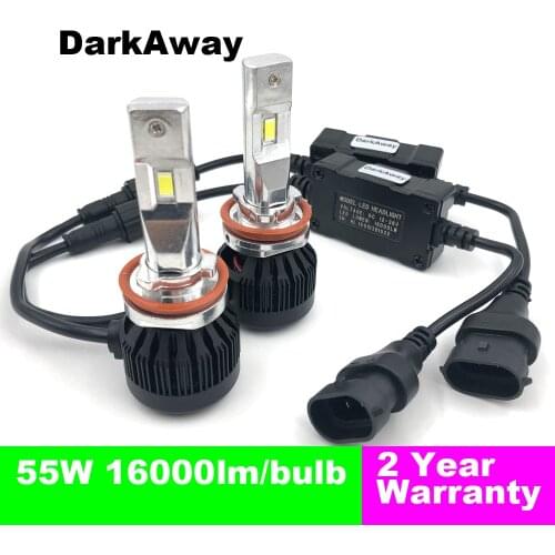 DarkAway H11 LED Headlight H7 H8 H9 H1 9005 9006 H4 Car Light Auto Headlamp 55W 16000Lm/Bulb Super Bright 12-24V Automotive Lamp