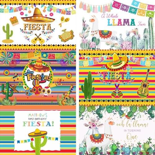 Kids Birthday Photography Background Cactus Mexican Fiesta Theme Birthday Banner Photo Backdrop Party Event Decoration Supplies