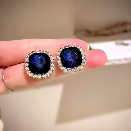 Classic Deep Blue Crystal Small Delicate Stud Earrings For Women Party Elegant Oorbellen Earings Wholesale