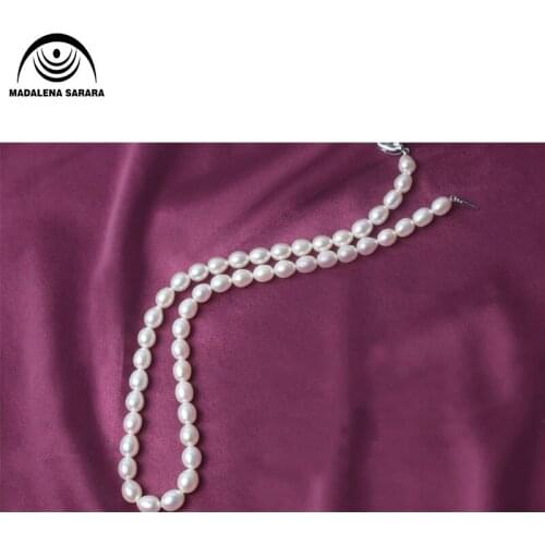 MADALENA SARARA 7-8mm AAA freshwater pearl rice drop shape Fine luster 18" fashion style Pearl Necklace