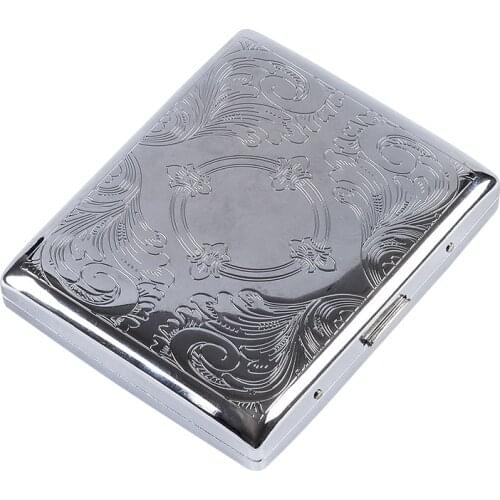 Engraved Metal Cigarette Box Case Tobacco Case Container Box Cigarettes Cigar Holder Box Storage Case Container with 2 Clips