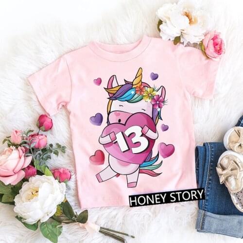 Short Sleeved Kawaii T Shirts Unicorn Cartoon T Shirt Birthday Gift Number Clothes Graphic Kids Boys&Girls Clothes Children Tops