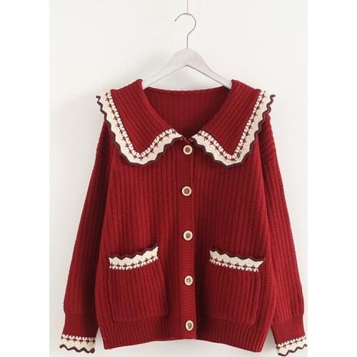 Lamtrip Retro Lolita Princess Sweet Cute Kawaii Peter Pan Collar Single Breasted Cardigan Sweater Mori Girl