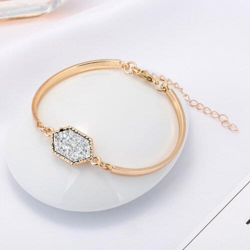 ZWPON Fashion Brand Gold Oval Resin Druzy Bracelets for Women Friendship Quartze Charm Bracelet Bangles