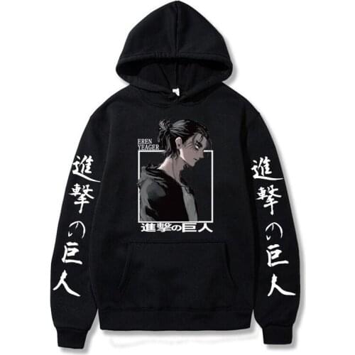 Men Hoodie Attack on Titan Printed Long Sleeve Anime Eren Yeager Pullover Harajuku Hoodie Sweatshirt Tops
