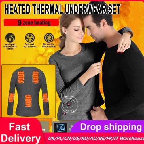 MenS Thermal Underwear Fleece Lining Thermal Underwear USB Electric Heating Jacket and Pants Keep Warm in Autumn and Winter