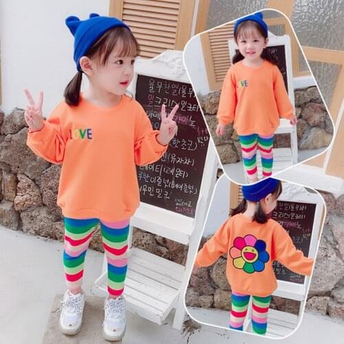 Baby Girl Clothes Toddler 2pcs Sets Children Sunflower Printed Sweatshirt Striped Pants Girls Suits Spring Autumn Kids Clothing