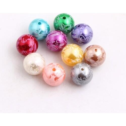 OYKZA Plastic Acrylic Imitation Pearl Print White Flower Beads for Chunky Beaded Bubblegum Necklace Jewelry 20mm 100pcs a lot