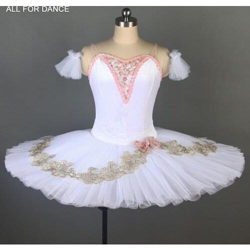 Pre-professional White Velvet bodice with Gold trim Ballet Tutu Pancake Tutu Ballerina Tutu Stage Performance Ballet Costume
