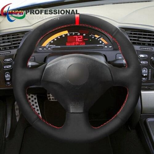 DIY Hand-Sewn Non-Slip Black Suede Car Steering Wheel Cover For Honda S2000 Civic Si Car Interior Accessories