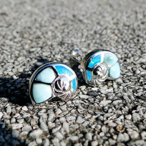 Larimar&Opal Jewelry Lovely Snai Stud Earrings Natural Larimar Brinco Solid 925 Sterling Silver Stud Handcraft Snail Earrings