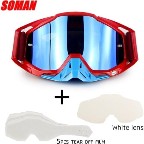 Soman unisex motocross goggles with 5 tear off film&white lens dirt bike glasses gogle motocyklowe motorcyclist glasses SM11
