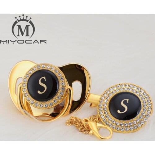 MIYOCAR name Initial letter S elegant silver bling pacifier and pacifier clip BPA free dummy bling unique design SGS pass LS