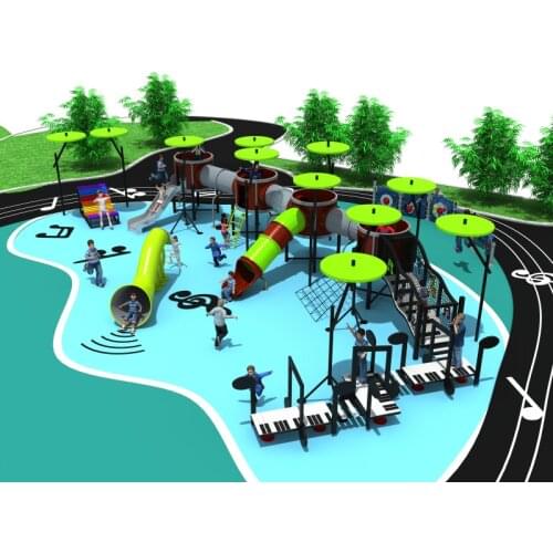 School amusement outdoor playground with PE board roof and steel slide music theme park YLW-OUT180304