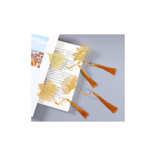 Vintage Chinese Style Bookmark Metal Hollow Maple Leaf Tassel Apricot Leaf Decor Book Note Decoration Stationery School Gifts