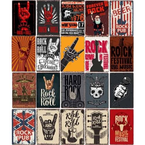 Vintage Rock and Roll Sign Music Jazz Poster Bar Wall Decoration Metal Plaques Home Decor 20x30cm