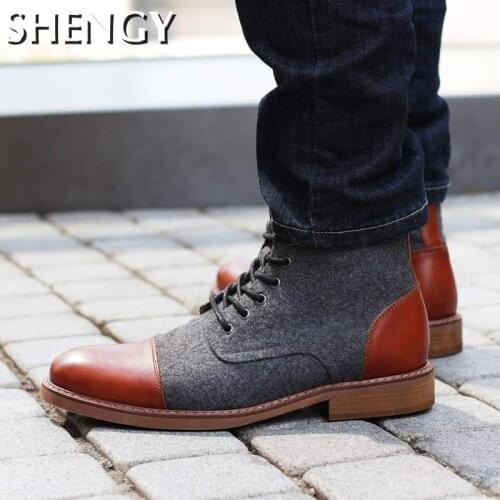 High-Top Vintage Men Boots Flock Autumn Winter Leather Shoes Pointed Toe Western Boots Breathable Business Wedding Mens Shoes