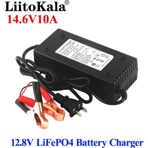 LiitoKala Output 14.6V 10A For 12V 10A Lifepo4 Battery Charger with EU US Plug Clips Charge DC Adapter Input 100-240V Protection