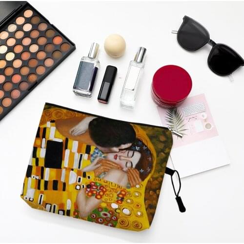 Kim Oil Painting Golden Tears Print Women Cosmetic Bags Lovely Casual Travel Portable Storage Handbags Makeup Bag Toiletry Bags
