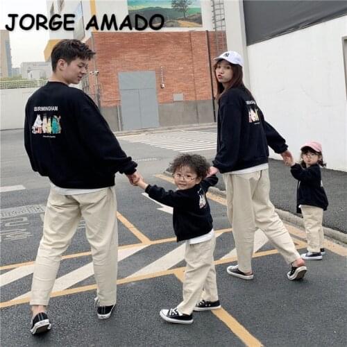 2021 Korean Style Autumn Family Matching Coat Cartoon Animals Letters Zipper Mum Daughter Dad Son Loose Jacket Matches Look E016