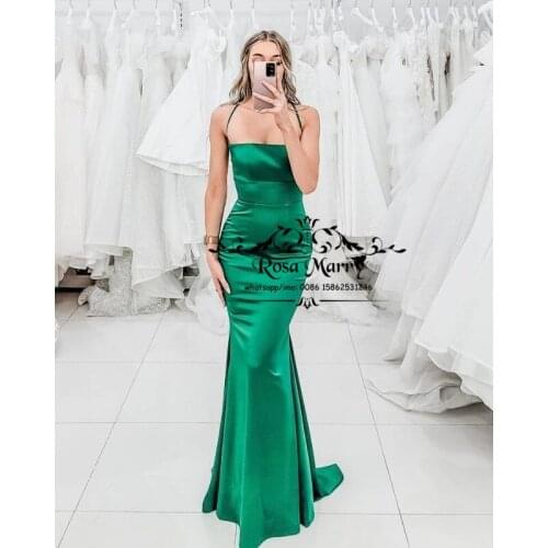 Sexy Backless Green Mermaid Prom Dresses Ribbon Graduate Gown 2021 Plus Size Cheap Simple Long Satin Formal Evening Party Wears