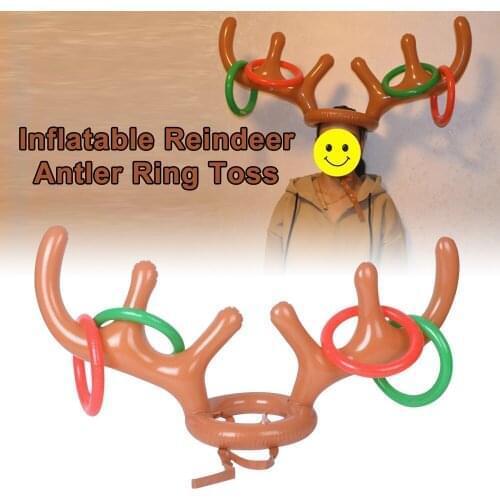 1set Inflatable Santa Funny Reindeer Antler Hat Ring Toss Christmas Holiday Party Game Christmas Outdoor Inflated Toys Supplies
