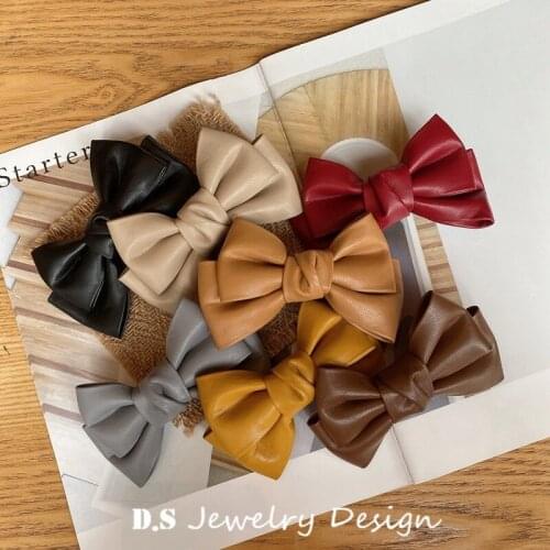 1PC Korea New Leather Bow Hairpin for Women 2020 Vintage Solid Color Party Hair Clips Hair Accessories for Women