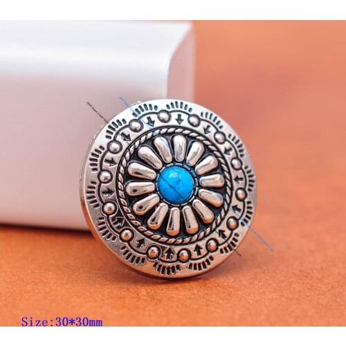 10pcs 30mm Silver Flower Pattern Turquoise Metal Conchos Button For Leathercraft Concho Belt Luggage Bag Handbag Wallet Decor