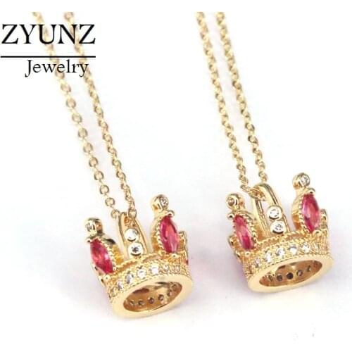 10PCS, Gold Color Crown Charms Pendant Necklace Classic Micro Pave CZ Zirconia Fashion Jewelry For Wedding Party Gifts