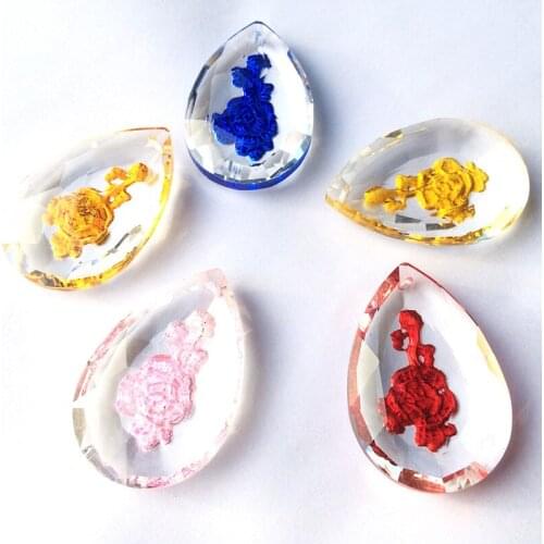 100pcs Mixed 5 Colors Crystal Rose Chandelier Pendants 50mm DIY Glass Lamp Accessory Engraved flower pattern By Handmade