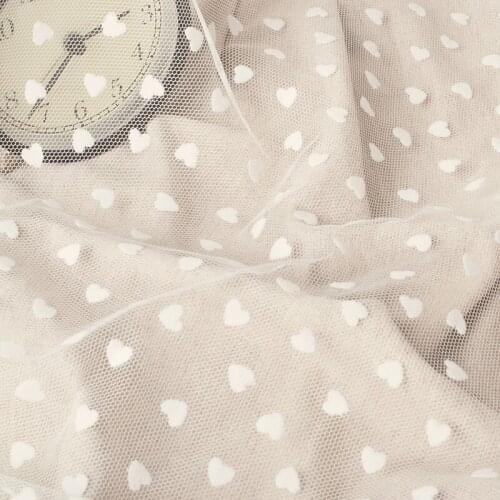 2Yards High Quality 1.2Meters White Heart Flocked Guipure Lace Fabric Accessories Clothes Gauze Material Tulle Mesh Wedding Lace