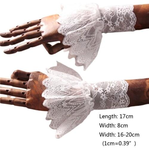 2020 New Women Lotus Leaf Fake Sleeve Floral Lace Pleated Ruffles Horn Cuffs Wrist Warmer