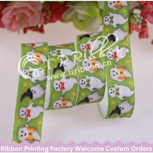 5/8" Halloween foe elastic,heat transfer fold over elastic,cute ghost with pointed hat printed,100yards/lot, welcome custom