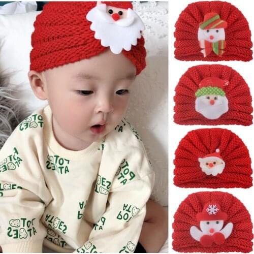 5pcs/lot Christmas Beanie Baby Soft Warm Knitted Hat Newborn Christmas Hat Adult Kids Xmas Party Cap Christmas Decor