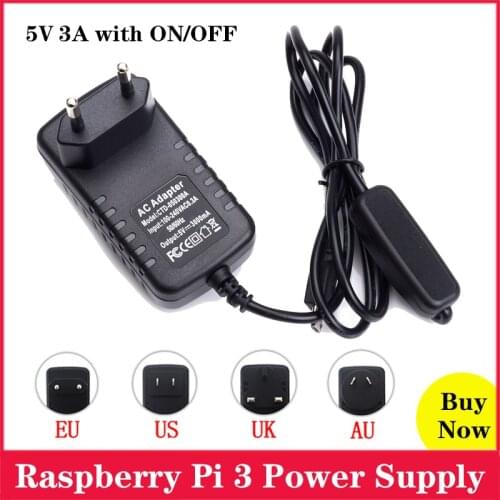 5V 3A Raspberry Pi 3 Power Supply Micro USB Power Adapter with ON/OFF Switch EU US AU UK Charger for Raspberry Pi 3 Model B 3 B