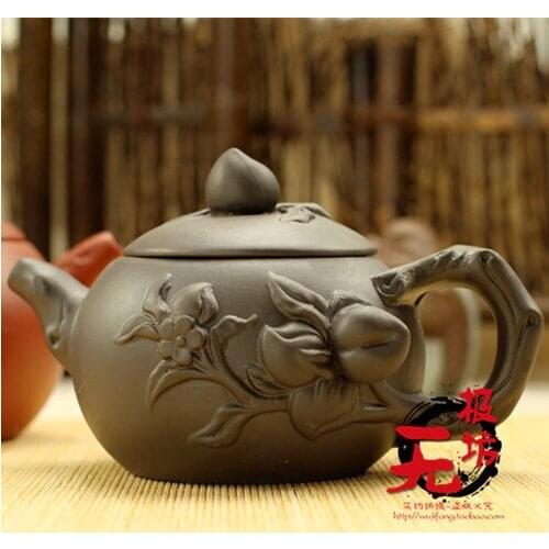 Teapot Shou Tao Hu Zhushou Teapot Purple Sand Hu Chaozhou Zhuni 320CC Embossed Crafts Teaware Handles