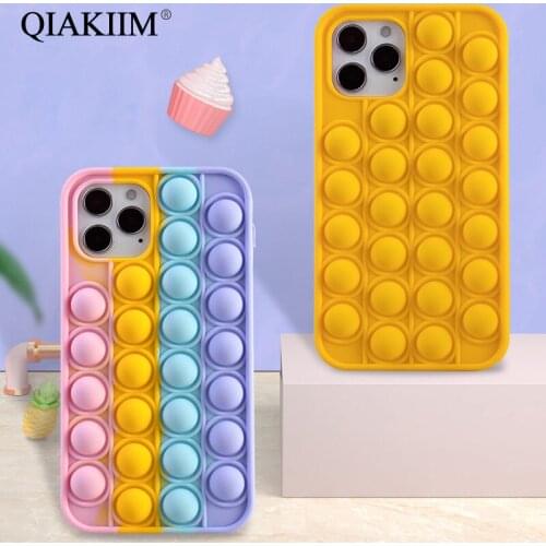 Relive Stress Phone Case For iPhone 6 6s 7 8 Plus X XR XS 11 12 Pro Max SE 2020 Fidget Toys Push Bubble Soft Silicone Back Cover