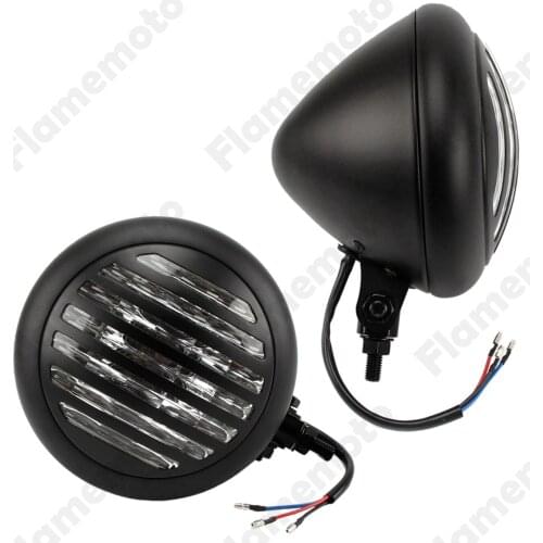 6 3/4" Black Motorcycle Headlight Grill Retro Vintage H4 Headlight Lamp For Harley Bobber Chopper Cafe Racer SX650 10mm