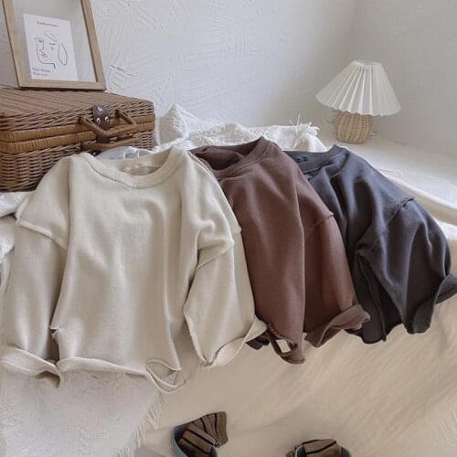 9149 Childrens Autumn New Top Boys And Girls Ins Curling Hole Design Long Sleeve Sweater Shirt Childrens T Shirt