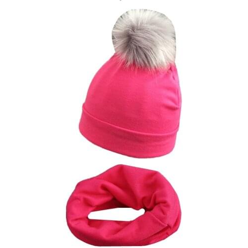 Baby Cotton Cap Pompom Hat Scarf Set For Kids Boys Girls Caps Spring Autumn Childrens Hats Baby Bib Cotton O Ring Scarf Collar