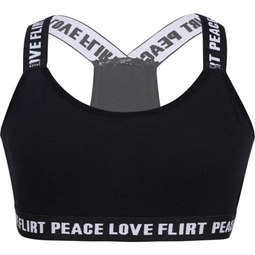 Kids Girls Camisole Crop Top Children Letter Cotton Sports Bra for Ballet Dance Stage Performance Gymnastics Yoga Workout