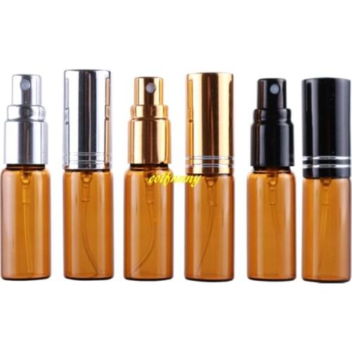 500pcs/lot 5ML 10ML Amber Glass Spray Perfume bottle Emtpy Refillable bottles With Full cover cutting alumium cap