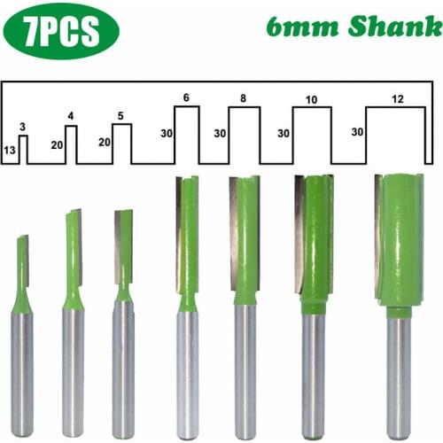 7pcs/set 6mm Shank Straight Bit Milling Cutter Single Double Flute Wood Cutter Tungsten Carbide Router Bit Hand Woodworking Tool