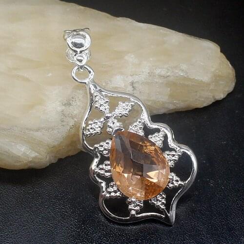 Gemstonefactory Jewelry Big Promotion 925 Silver Teardrop Honey Topaz Shiny Women Ladies Mom Gifts Necklace Pendant 20213609