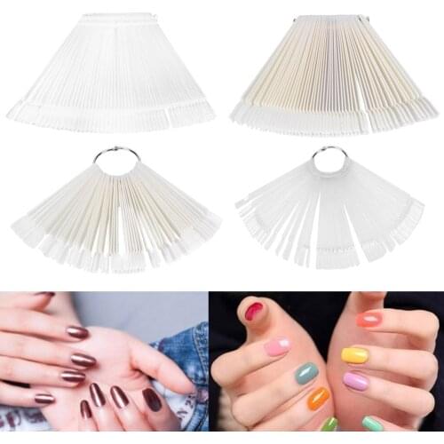 50pcs Nail Art False Tips Practice Display Transparent Natural Color Acrylic UV False Nail Tips Manicure DIY Fake Stickers