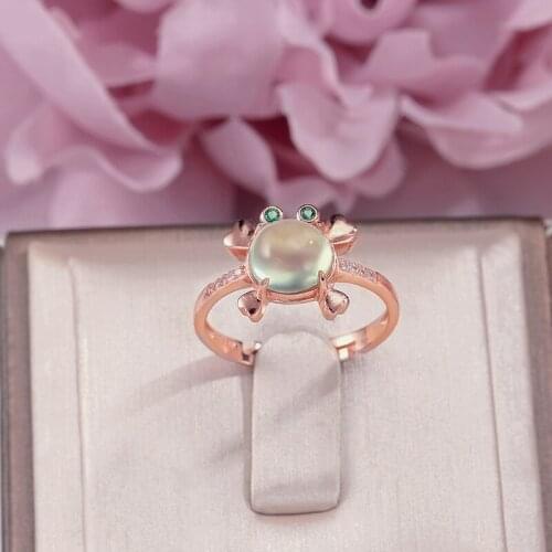 Rings For Women Fine Jewelry S925 Sterling Silver 100% 8*7mm Natural Prehnite Gemstone Crab Shaped Ring Animal Cute Anel R-PR010